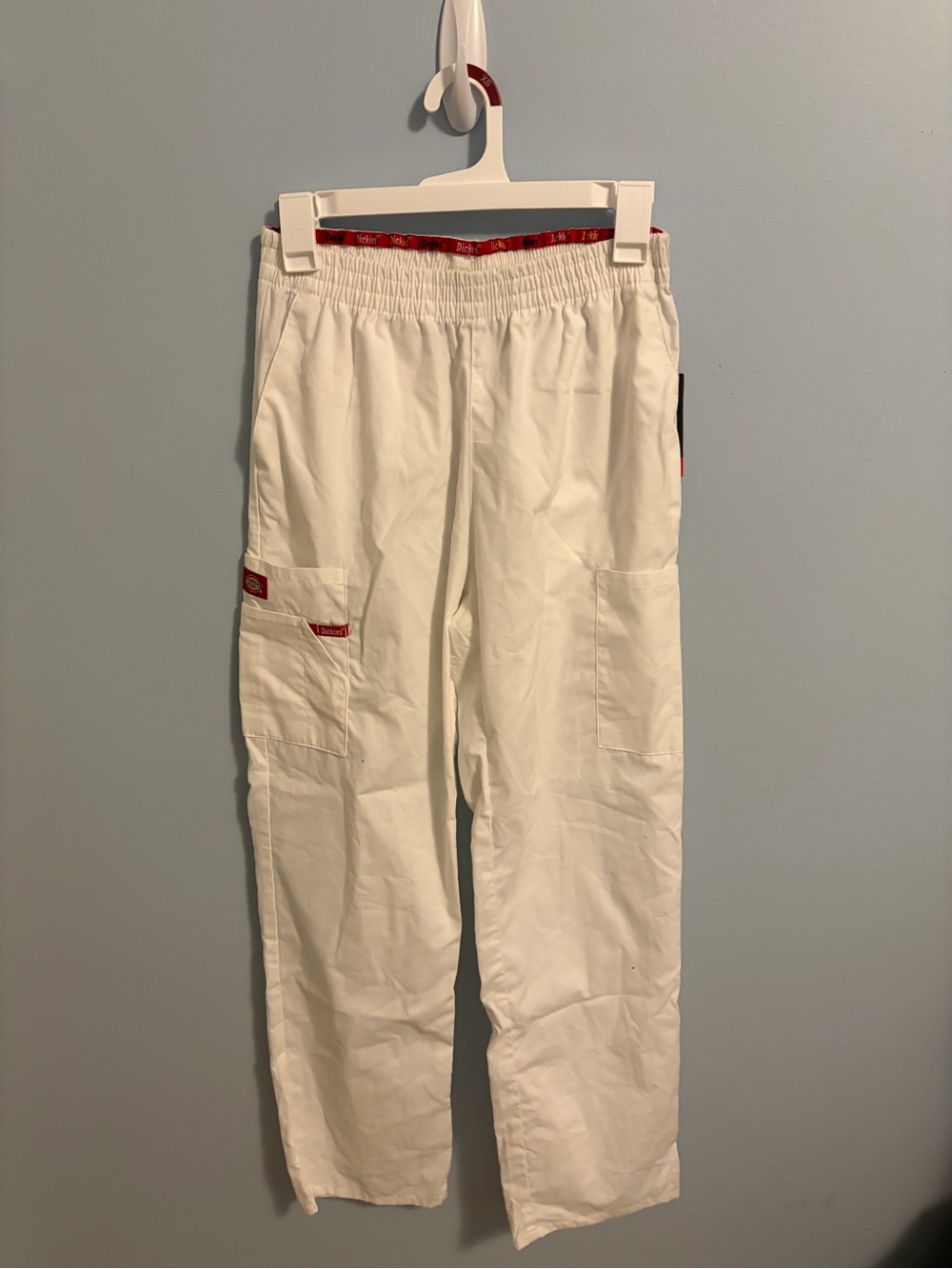Dickies White Cargo Pants with Red Trim